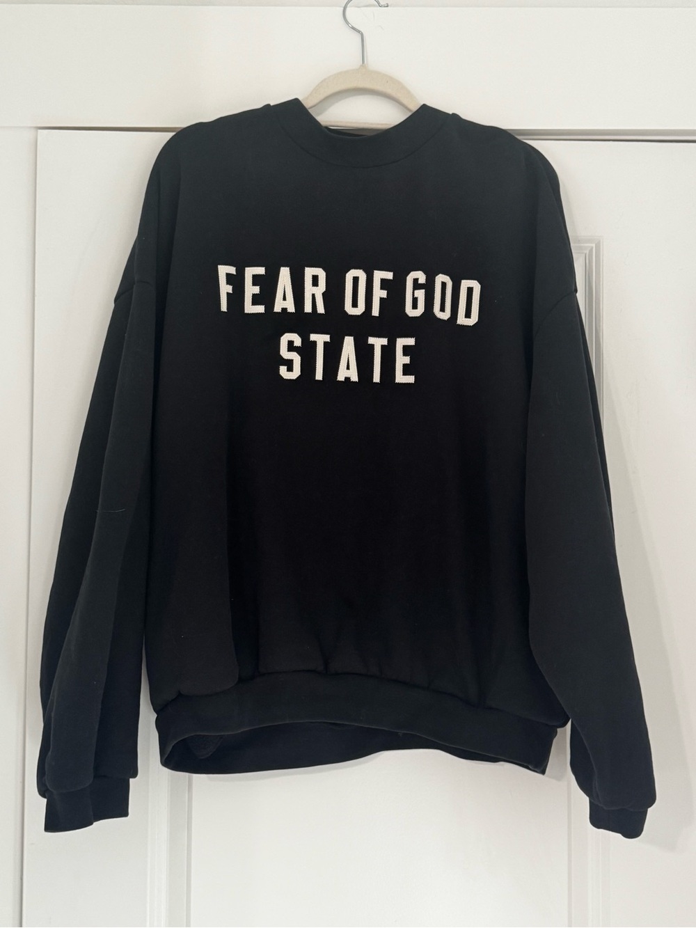 Essentials Black Crewneck Sweater with White Chest Logo